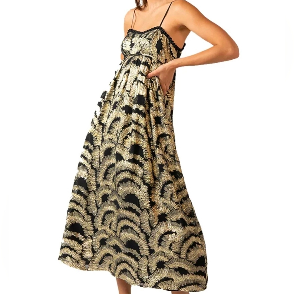 Rue Stiic Tara Maxi Dress Anthracite Gold Metallic Black XS Evening Formal